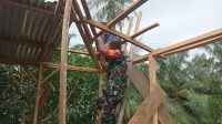 Foto : Serda Kepler Situmorang, Babinsa Koramil 05/Kolang saat membantu warga mempercepat pembangunan Rumah Tempat Tinggal di Kecamatan Kolang, Kabupaten Tapanuli Tengah.
