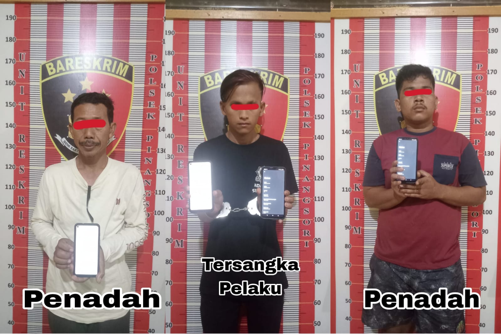 Foto : Ketiga pelaku bersama barang bukti di Polsek Pinangsori