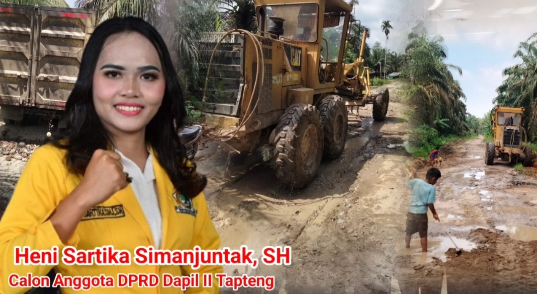 Foto : Heni Sartika Simanjuntak calon Anggota DPRD kabupaten Tapanuli Tengah Dapil II dan jalan masyarakat yang bertahun diabaikan pemerintah