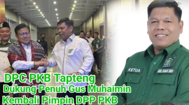 Foto : Ketua DPC PKB Tapteng, Abdul Rahman Sibuea berjabat tangan dengan Ketua Umum PKB, Gus Muhaimin menyampaikan dukungan penuh pada Muktamar ke-VI yang akan di laksanakan pada 24-25 Agustus 2024 di Bali.