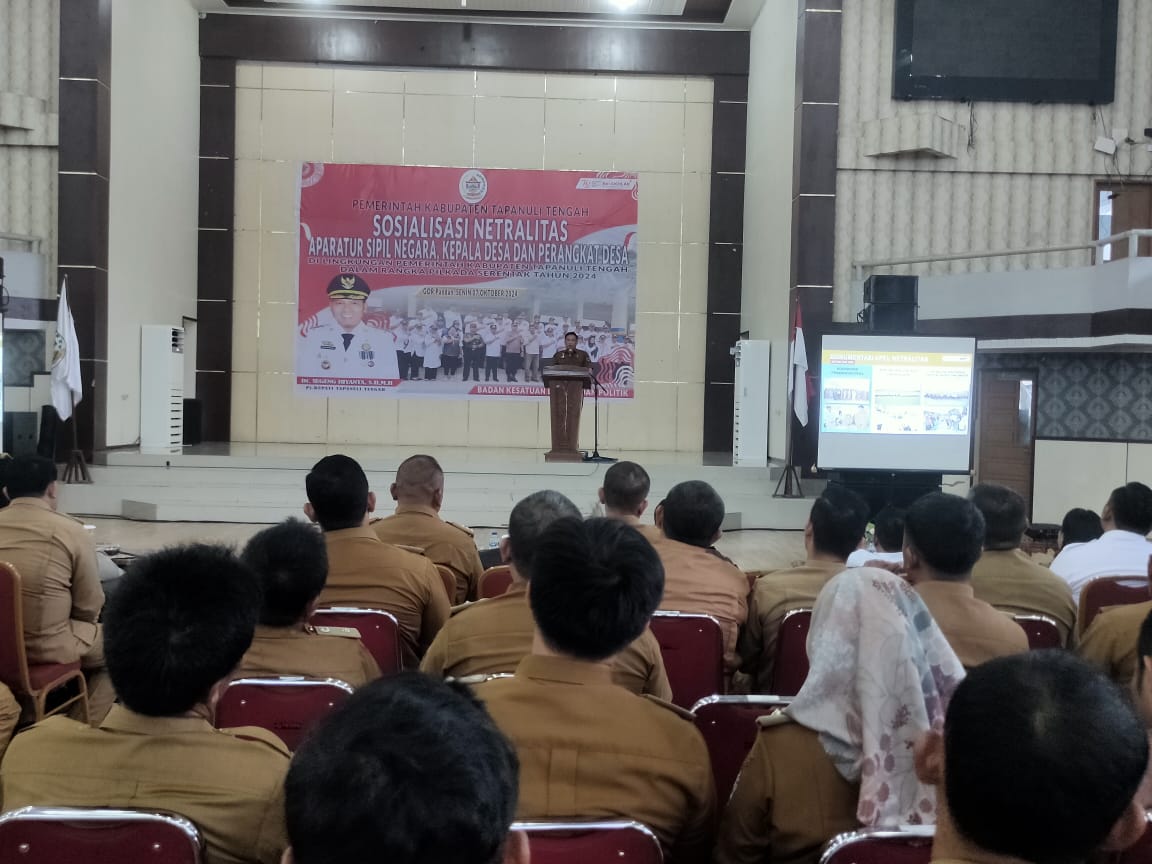 Foto: Ratusan kepala desa hadir di kegiatan sosialisasi netralitas ASN, kepala desa dan perangkat desa pada pelaksanaan Pilkada Tapteng 2024.