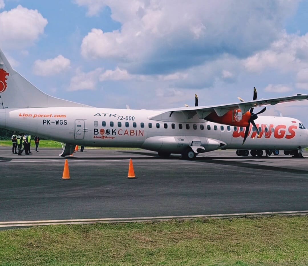 Foto : Pesawat yang ditumpamgi Masinton Pasaribu dan Mahmud Efendi Lubis saat mendarat di Bandara Fl. Tobing Pinangsori pada hari senin (3/3/2025).
